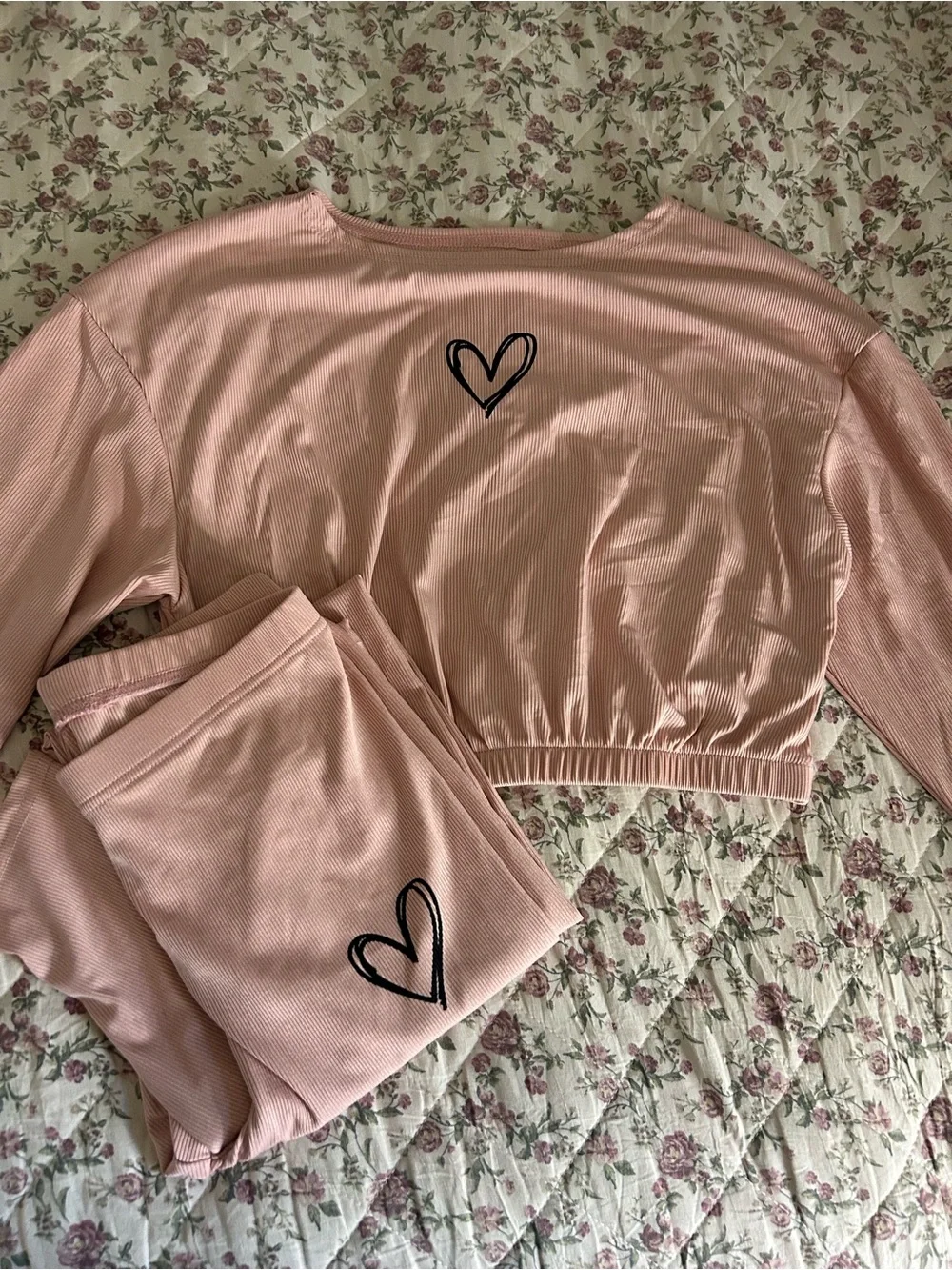 Target Pink Ribbed Heart Lounge Pajama Set